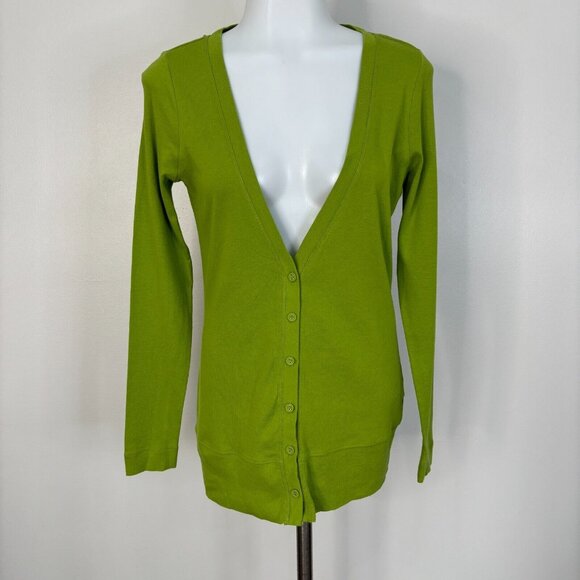 Lands' End Lightweight Cardigan XS Green Deep V-Neck Button-Front Cotton Women's - Picture 1 of 11